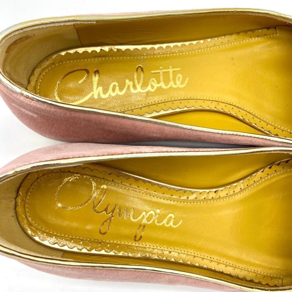 Charlotte Olympia Mid Century Kitty Cat Pink Velvet Pointed Flat EU 36 US 5.5-6 - Picture 8 of 12